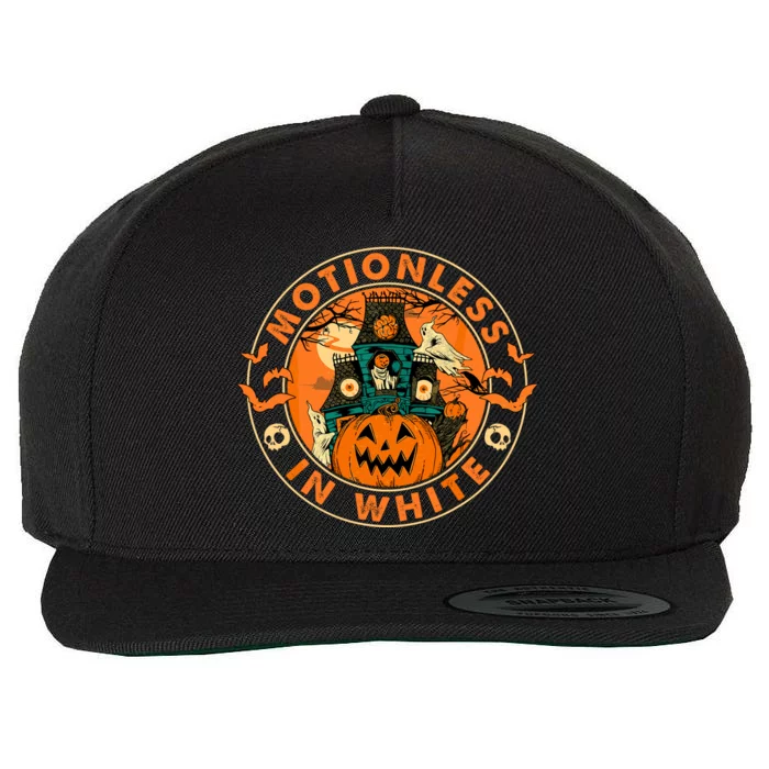 Halloween Pumpkin Scary Funny Motionlesses In White. Wool Snapback Cap