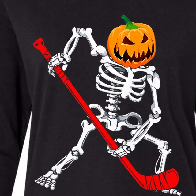 Hockey Player Skeleton Halloween Pumkin Costume For Boy Womens Cotton Relaxed Long Sleeve T-Shirt