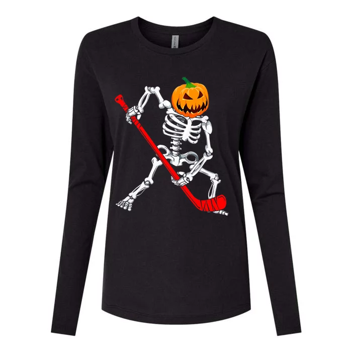 Hockey Player Skeleton Halloween Pumkin Costume For Boy Womens Cotton Relaxed Long Sleeve T-Shirt