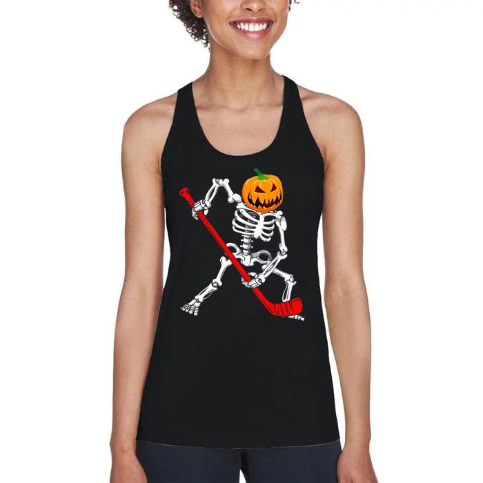 Hockey Player Skeleton Halloween Pumkin Costume For Boy Women's Racerback Tank