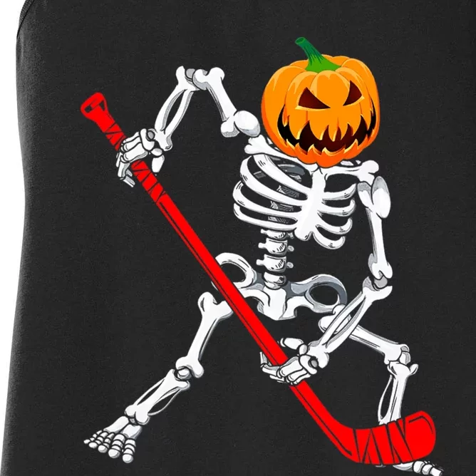 Hockey Player Skeleton Halloween Pumkin Costume For Boy Women's Racerback Tank