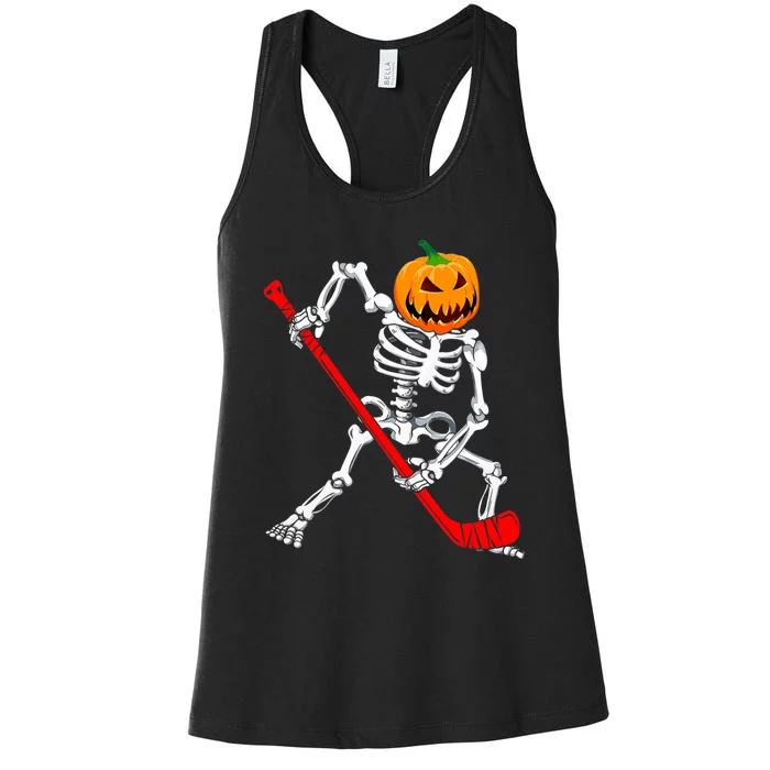 Hockey Player Skeleton Halloween Pumkin Costume For Boy Women's Racerback Tank