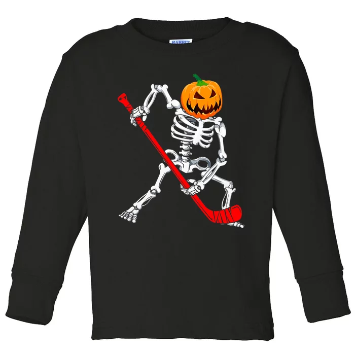 Hockey Player Skeleton Halloween Pumkin Costume For Boy Toddler Long Sleeve Shirt