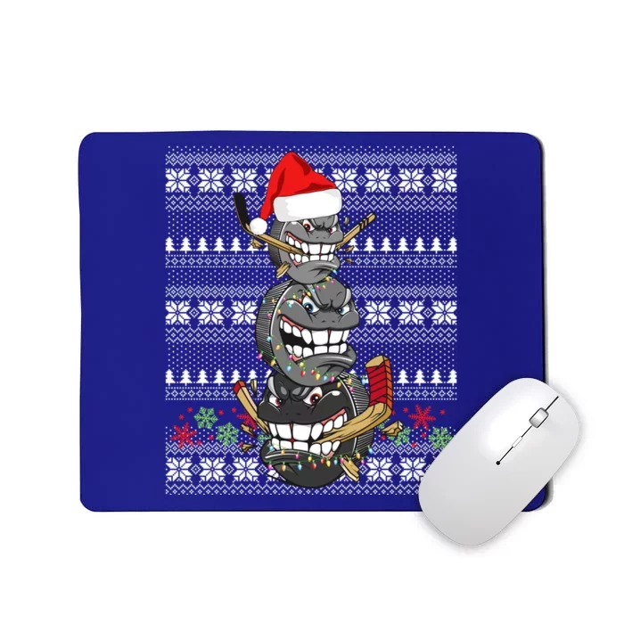 Hockey Puck Snow Family Group Ugly Christmas Hockey Gift Mousepad