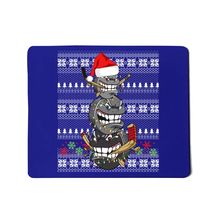 Hockey Puck Snow Family Group Ugly Christmas Hockey Gift Mousepad