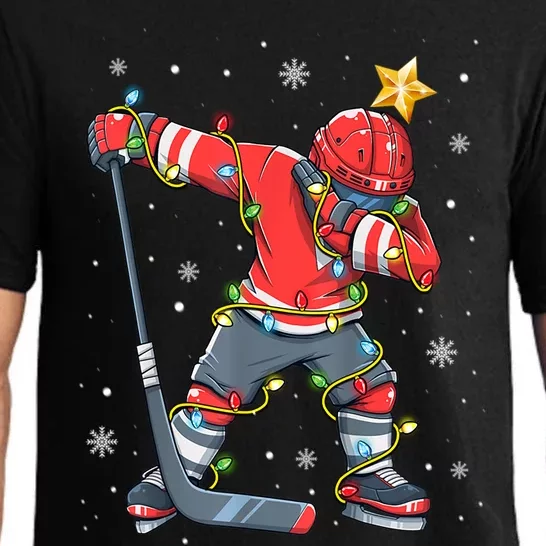 Hockey Player Santa Hat Christmas Lights Funny Xmas Cute Gift Pajama Set