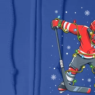 Hockey Player Santa Hat Christmas Lights Funny Xmas Cute Gift Full Zip Hoodie