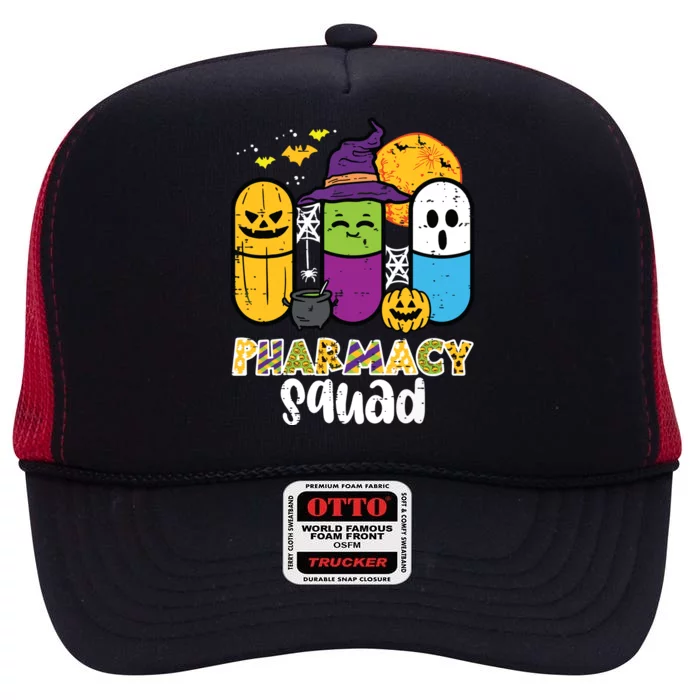 Halloween Pharmacy Squad Pills Costume Pharmacist Women High Crown Mesh Trucker Hat