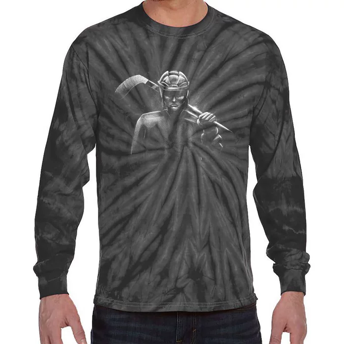 Hockey Player Sketch Tie-Dye Long Sleeve Shirt