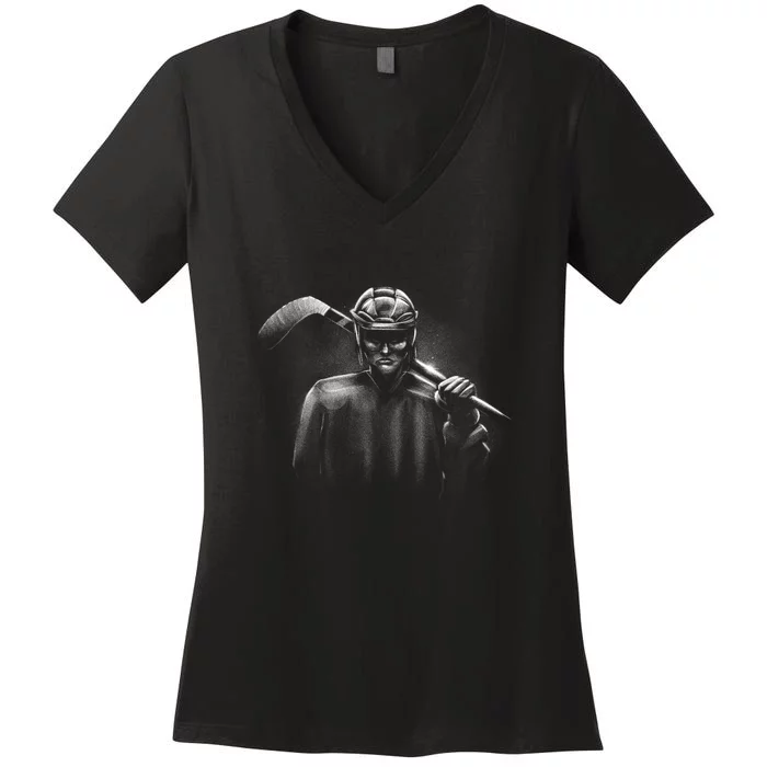 Hockey Player Sketch Women's V-Neck T-Shirt