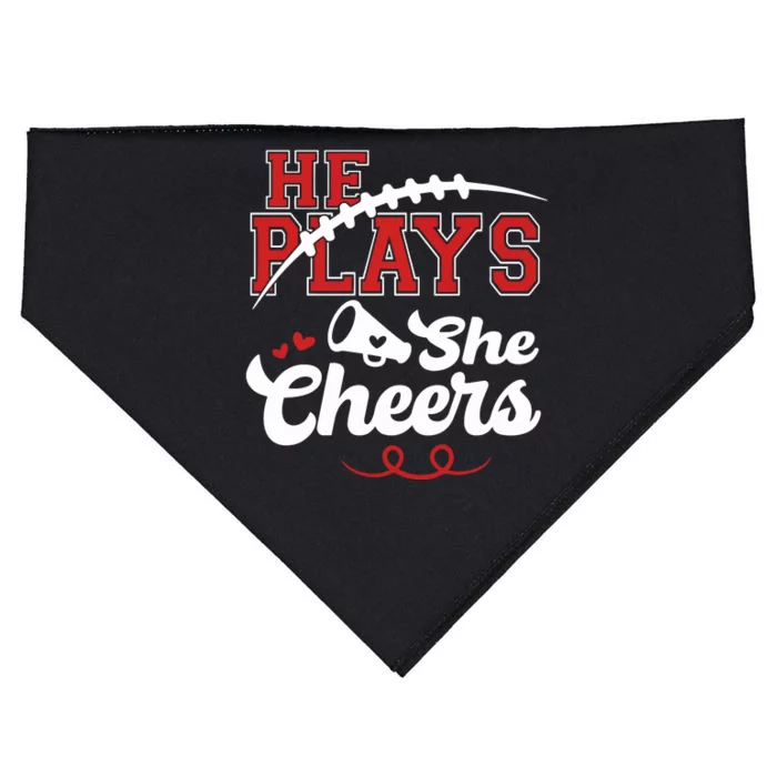 He Plays She Cheers Football USA-Made Doggie Bandana