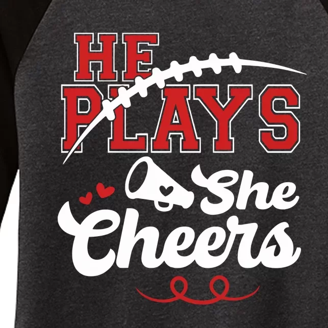 He Plays She Cheers Football Women's Tri-Blend 3/4-Sleeve Raglan Shirt