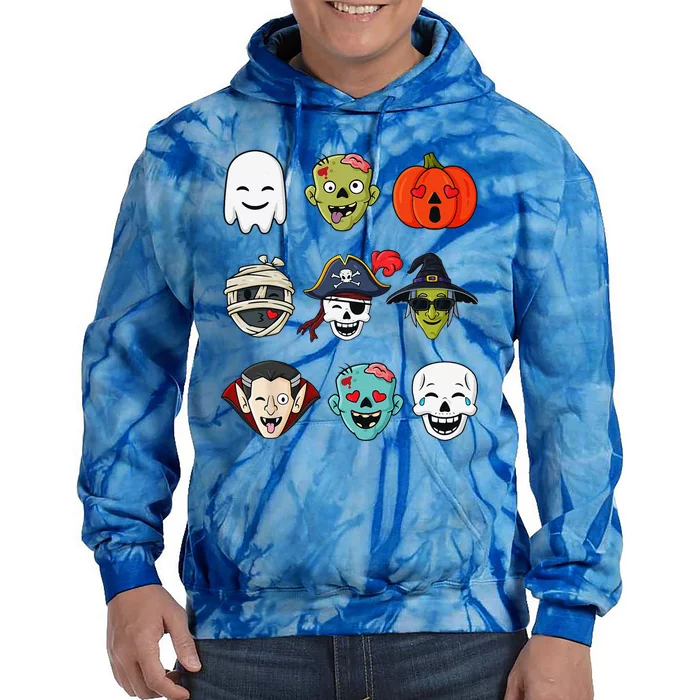 Halloween Pirate Skeleton Zombie Mummy Funny Faces Tie Dye Hoodie