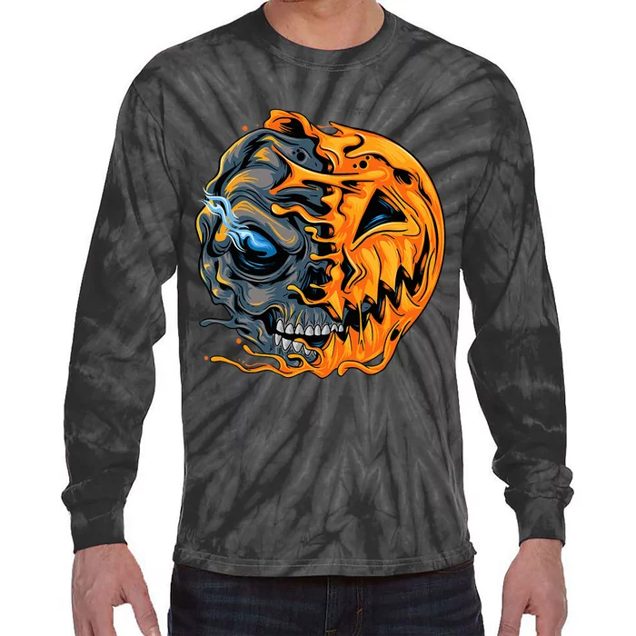 Halloween Pumpkin Skull Tie-Dye Long Sleeve Shirt