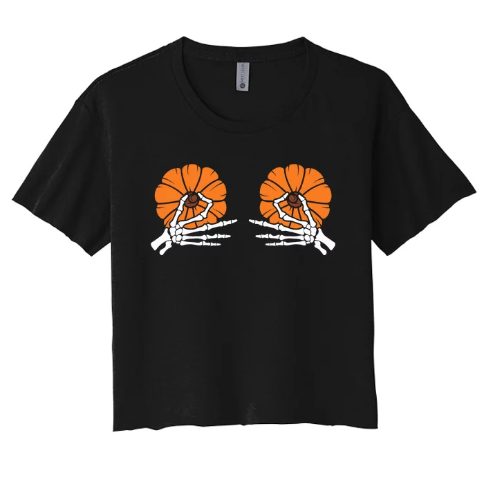 Halloween Pinch Skeleton Pumpkin Boobs Women's Crop Top Tee