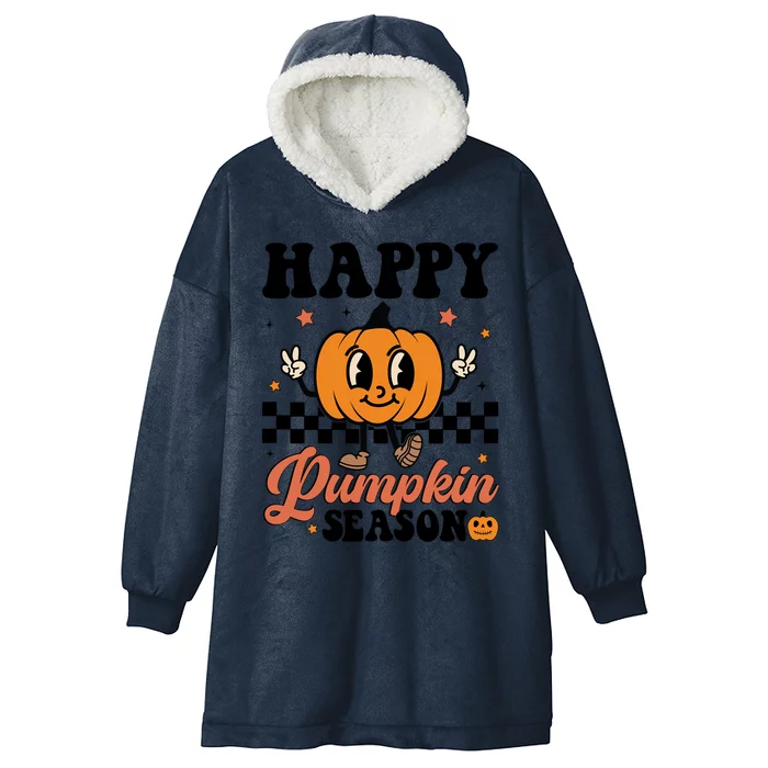 Happy Pumpkin Season Groovy Cute Halloween Funny Gift Hooded Wearable Blanket