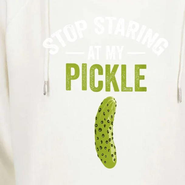 Halloween Pickle Stop Staring At My Pickle Costume Adult Gift Womens Funnel Neck Pullover Hood