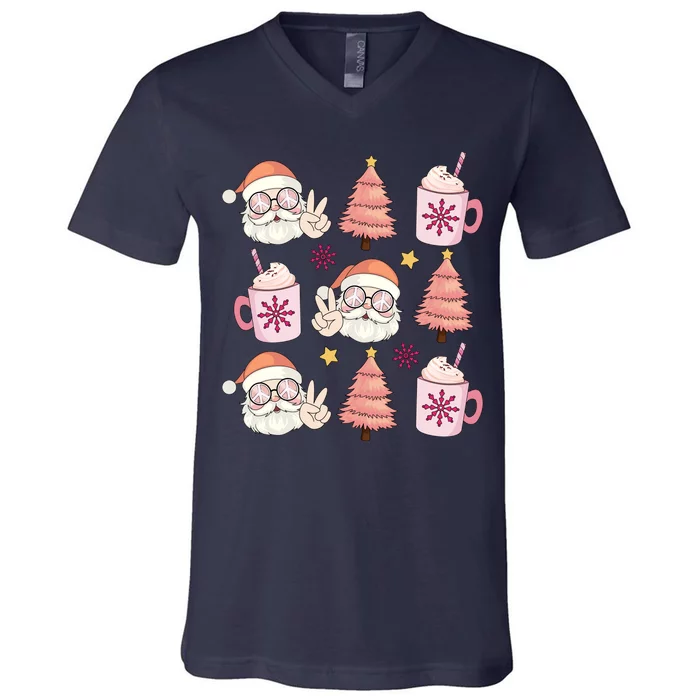 Hippie Peace Santa Christmas Holiday V-Neck T-Shirt