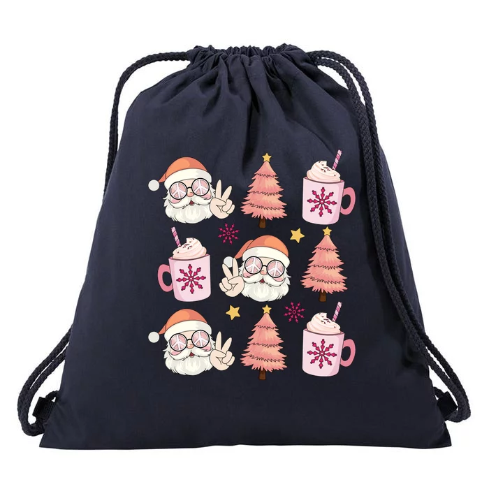 Hippie Peace Santa Christmas Holiday Drawstring Bag