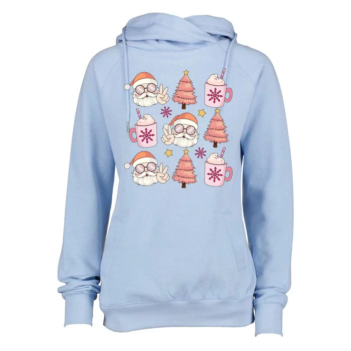 Hippie Peace Santa Christmas Holiday Womens Funnel Neck Pullover Hood