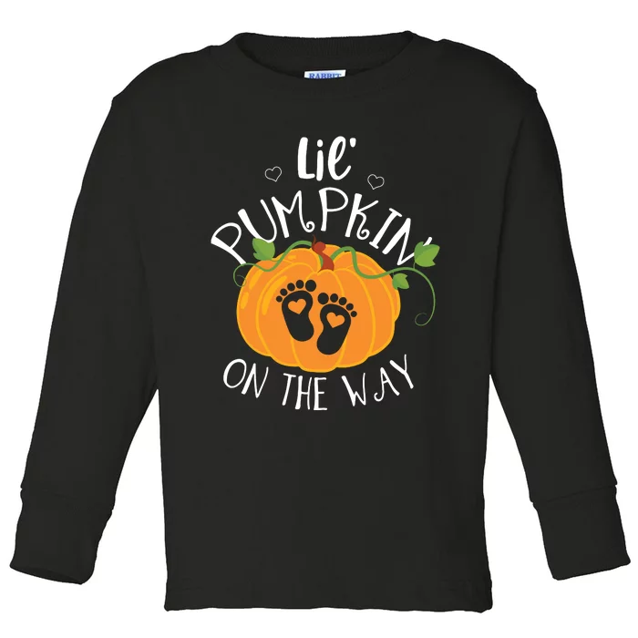 Halloween Pregnancy Shirts Mom To Be Lil Pumpkin On The Way Toddler Long Sleeve Shirt