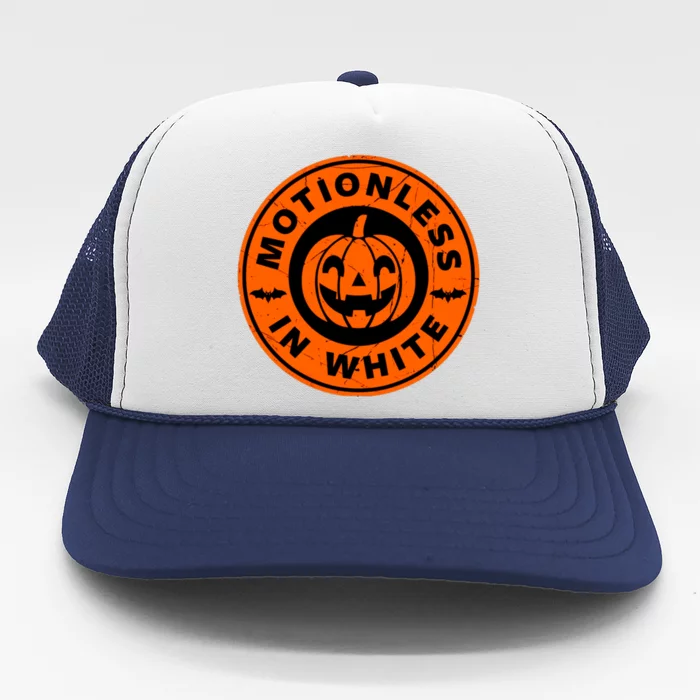 Halloween Pumpkin Scary Funny Motionlesses In White Trucker Hat