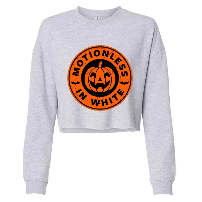 Halloween Pumpkin Scary Funny Motionlesses In White Cropped Pullover Crew