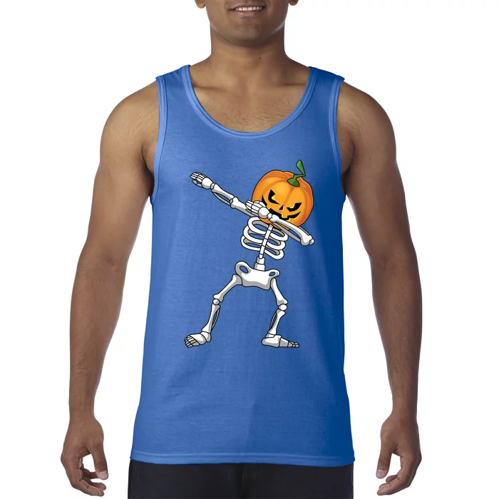 Halloween Pumpkin Skeleton Dabbing Funny Gift Tank Top