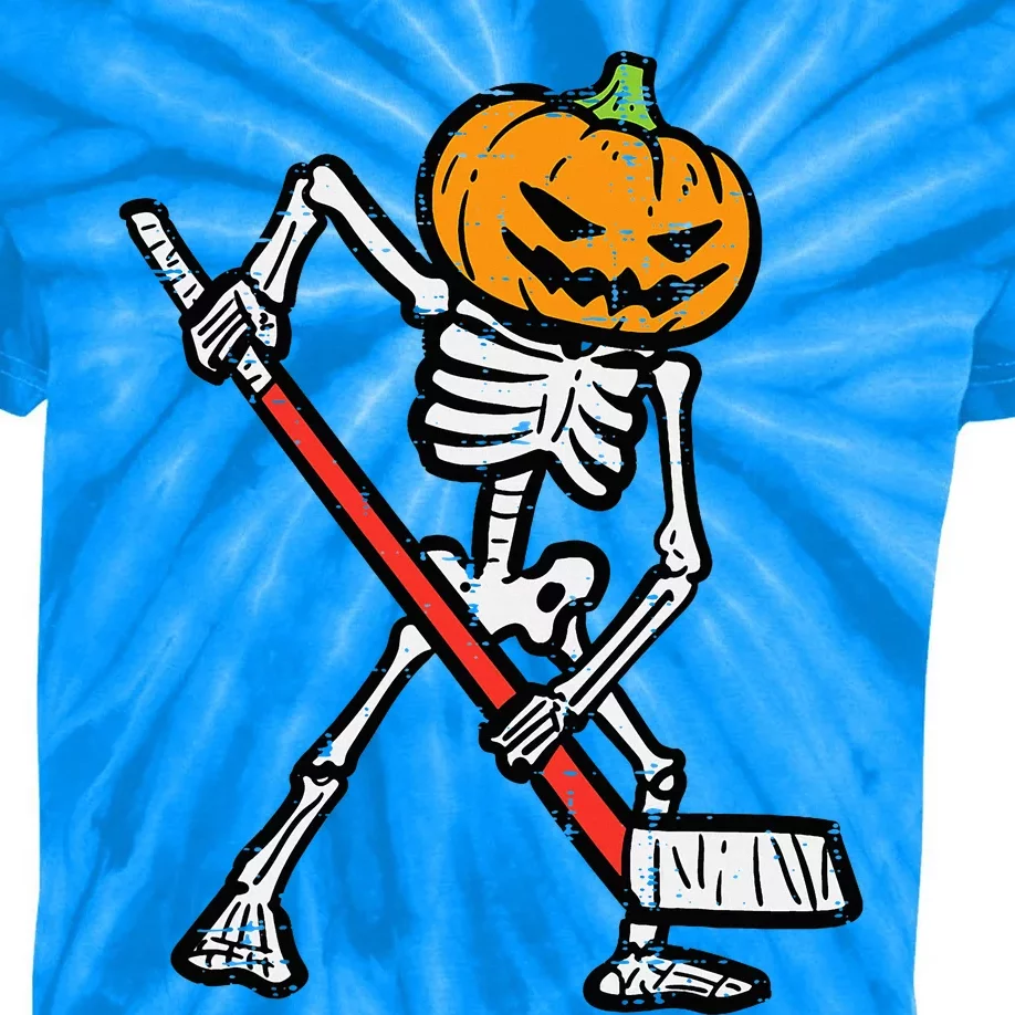 Halloween Pumpkin Skeleton Ice Hockey Costume Kids Tie-Dye T-Shirt