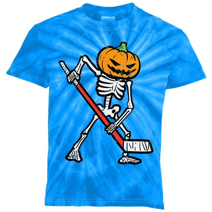 Halloween Pumpkin Skeleton Ice Hockey Costume Kids Tie-Dye T-Shirt