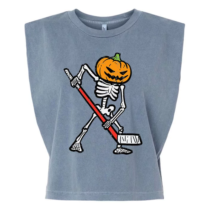 Halloween Pumpkin Skeleton Ice Hockey Costume Garment-Dyed Women's Muscle Tee