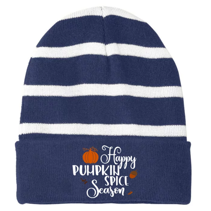 Happy Pumpkin Spice Season Striped Beanie with Solid Band