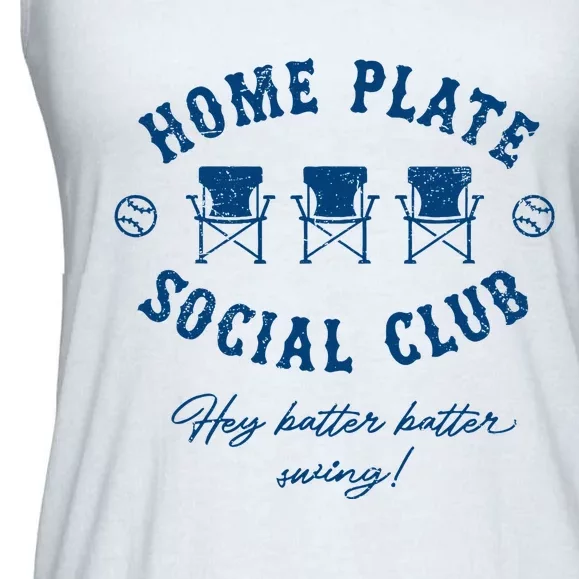 Home Plate Social Club Hey Batter Batter Swing Baseball Ladies Essential Flowy Tank