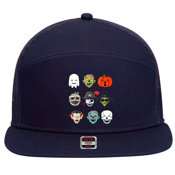 Halloween Pirate Skeleton Zombie Mummy Funny Faces 7 Panel Mesh Trucker Snapback Hat