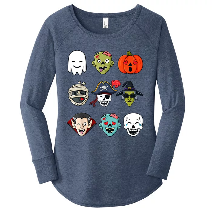 Halloween Pirate Skeleton Zombie Mummy Funny Faces Women's Perfect Tri Tunic Long Sleeve Shirt