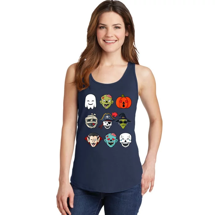 Halloween Pirate Skeleton Zombie Mummy Funny Faces Ladies Essential Tank