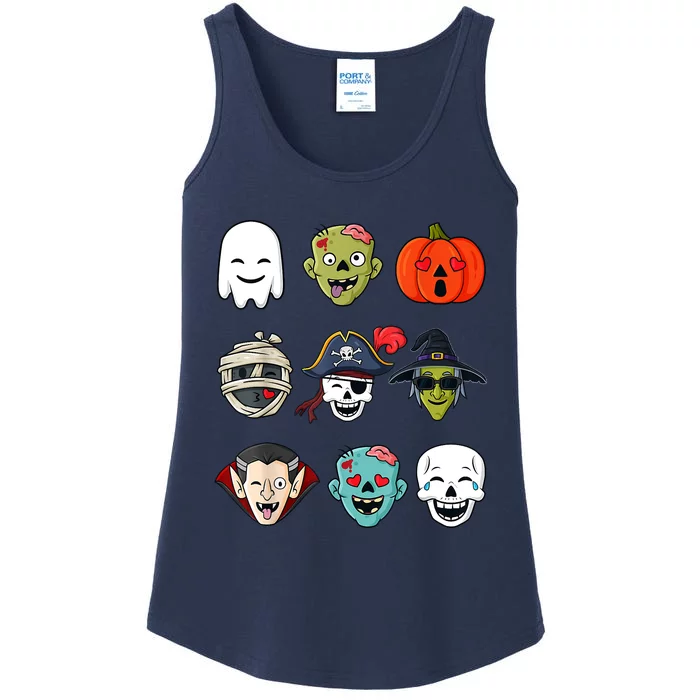 Halloween Pirate Skeleton Zombie Mummy Funny Faces Ladies Essential Tank