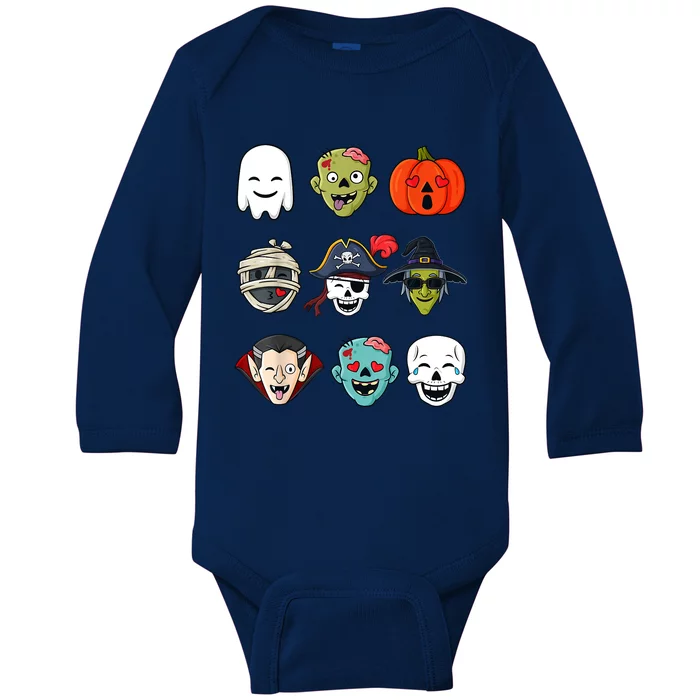 Halloween Pirate Skeleton Zombie Mummy Funny Faces Baby Long Sleeve Bodysuit