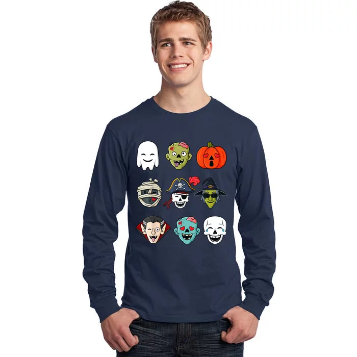 Halloween Pirate Skeleton Zombie Mummy Funny Faces Tall Long Sleeve T-Shirt