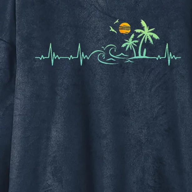 Heartbeat Palm Tree Retro Tropical Beach Island Trees Funny Hooded Wearable Blanket