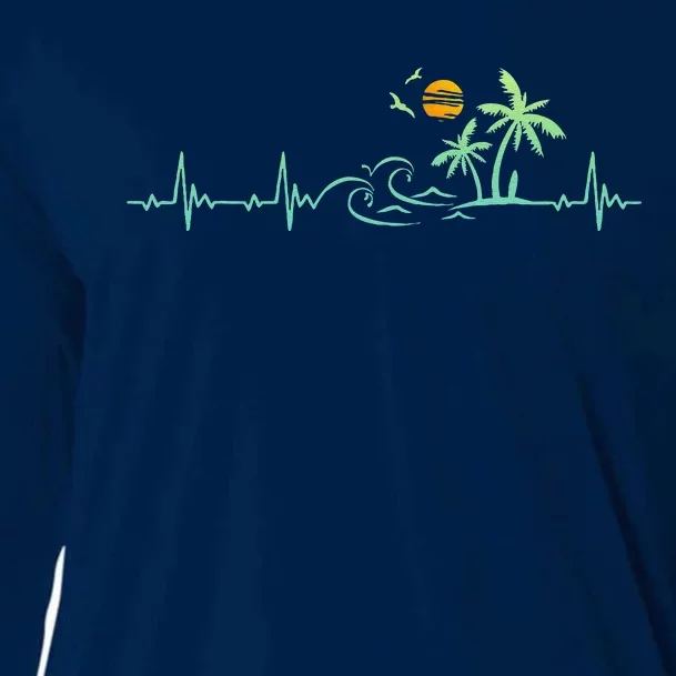 Heartbeat Palm Tree Retro Tropical Beach Island Trees Funny Cooling Performance Long Sleeve Crew