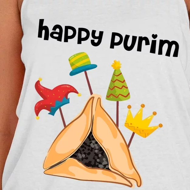 Happy Purim Tu Bishvat Hamantaschen Women's Knotted Racerback Tank