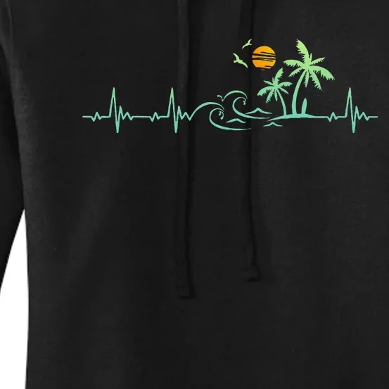 Heartbeat Palm Tree Retro Tropical Beach Island Trees Funny Women's Pullover Hoodie