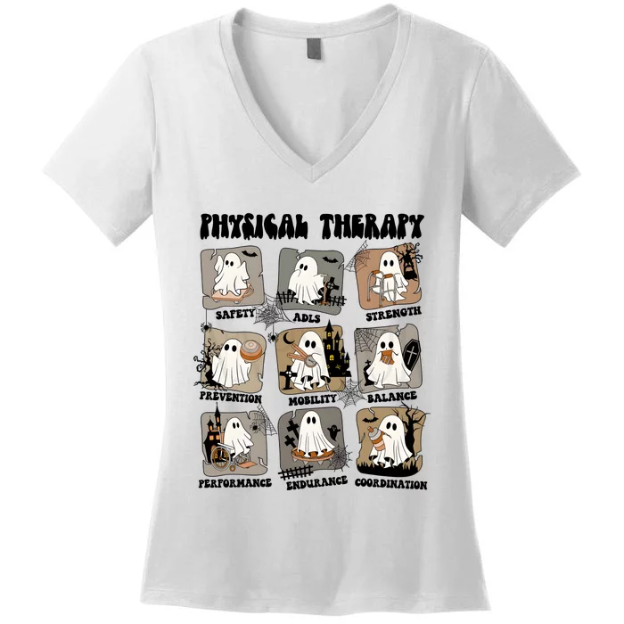 Halloween Physical Therapy Pt Ghosts Women's V-Neck T-Shirt