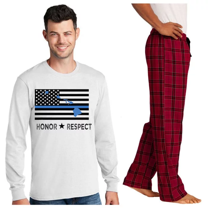 Hawaii Police Thin Blue Line Support Honor Respect Hawaiian Long Sleeve Pajama Set