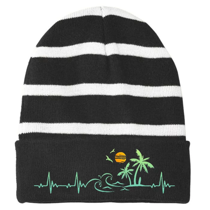 Heartbeat Palm Tree Retro Tropical Beach Island Trees Striped Beanie with Solid Band