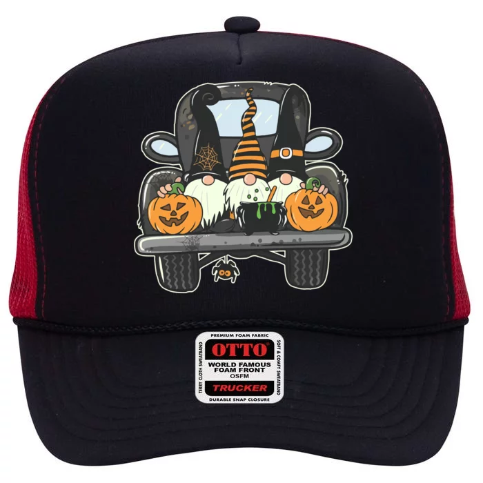 Halloween Pickup Truck Gnomes High Crown Mesh Trucker Hat