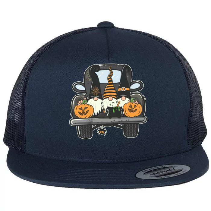 Halloween Pickup Truck Gnomes Flat Bill Trucker Hat