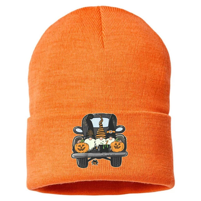 Halloween Pickup Truck Gnomes Sustainable Knit Beanie