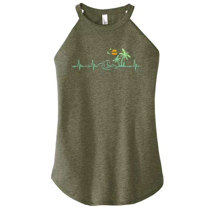 Heartbeat Palm Tree Retro Tropical Beach Island Trees Funny Women’s Perfect Tri Rocker Tank